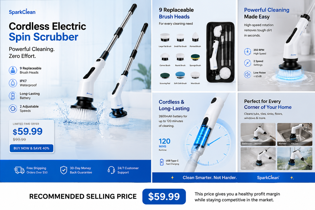 SparkClean Cordless Electric Spin Scrubber